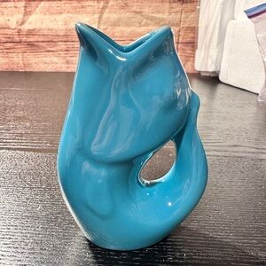 GurglePot 4" Ceramic Fish Turquoise Blue Creamer Pitcher 2006